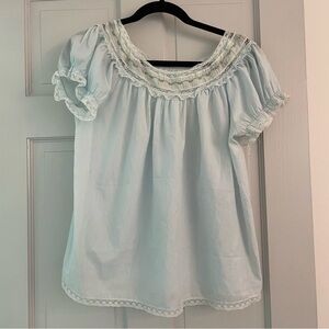 vintage Light Blue Lace Blouse or pajama top